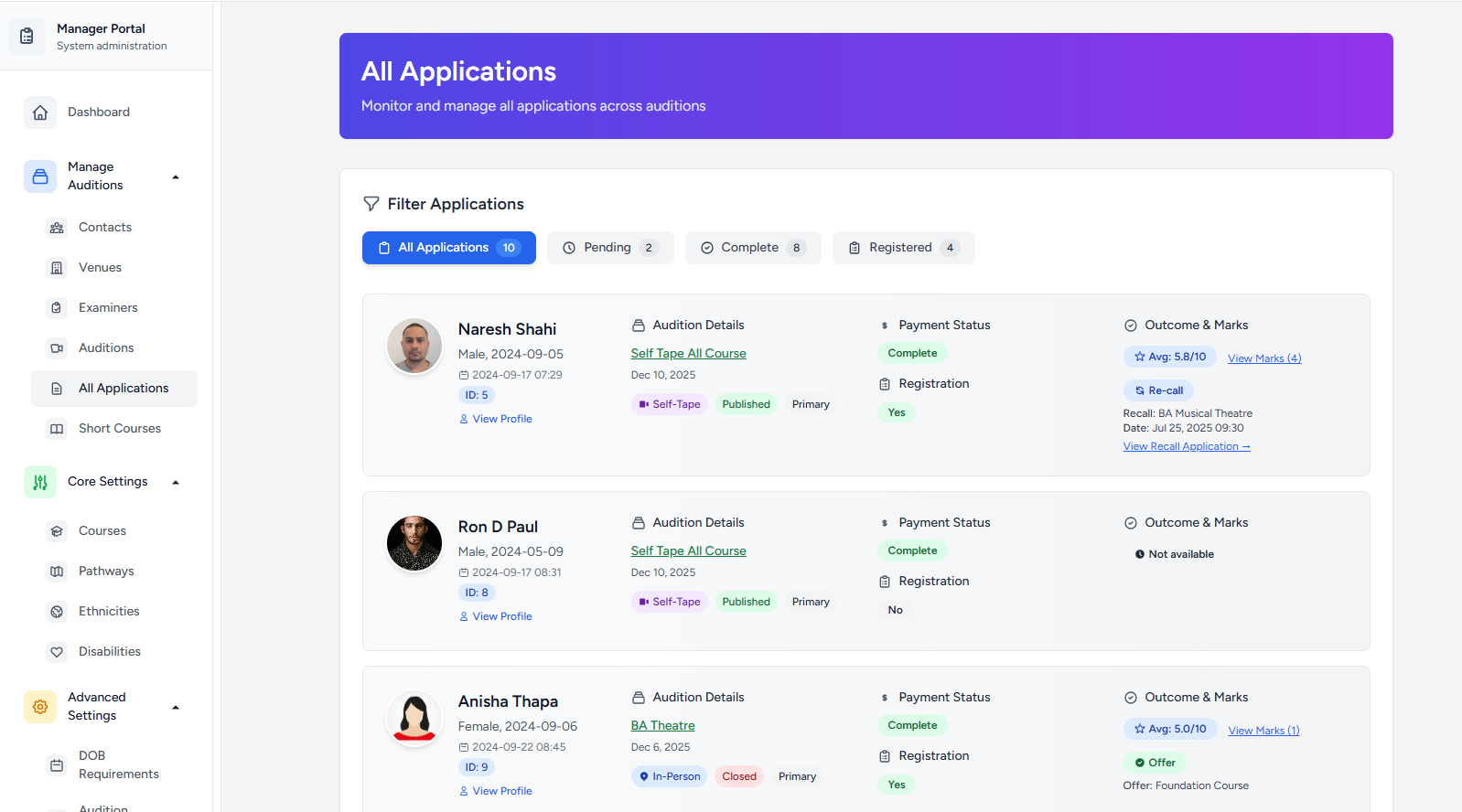 All Applicants Management